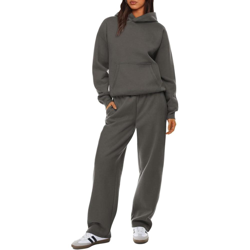 imageXIEERDUO Womens 2 Piece Outfits 2024 Sweatsuit Set Track Suits Oversized Hoodie Sweatshirts Wide Leg Sweatpants with PocketsA05dark Grey