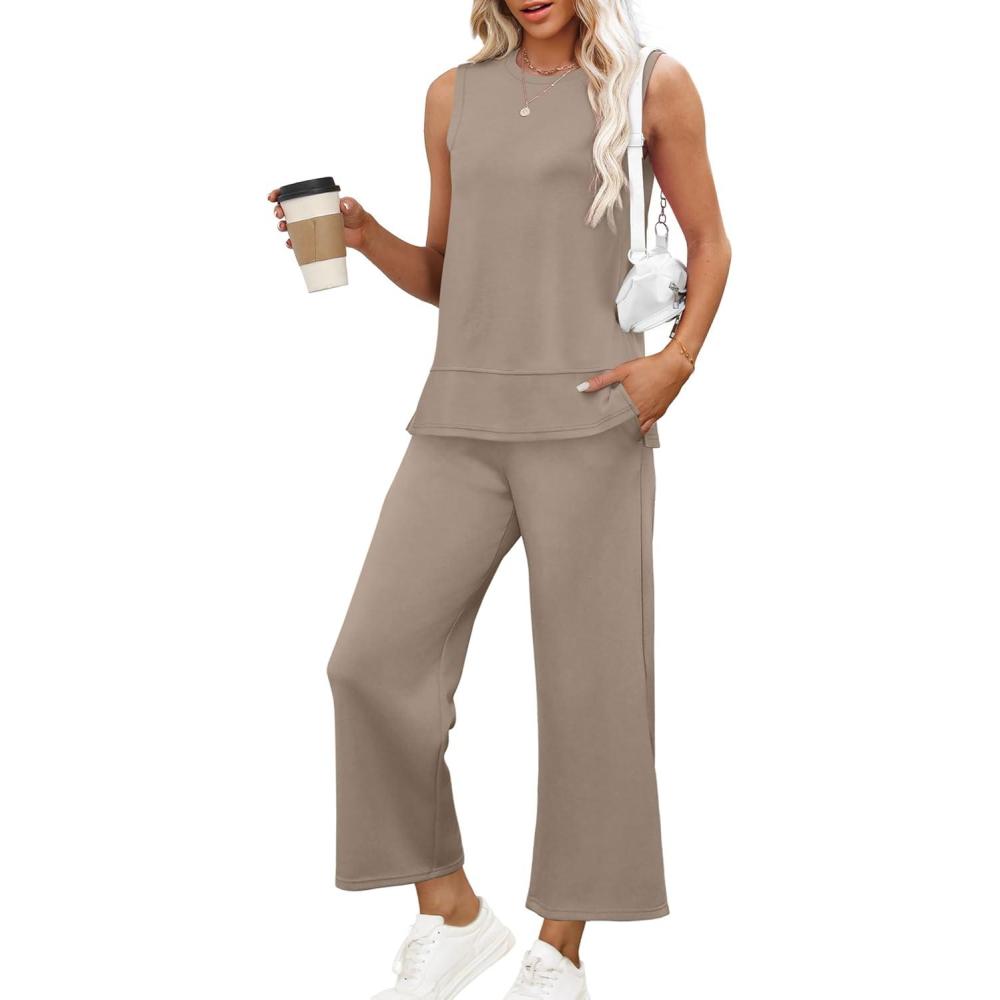 imageXIEERDUO Womens 2 Piece Outfits Summer Travel Tracksuit Loose Wide Leg Loungewear Comfy Lounge Sets S3XLA02dark Khaki