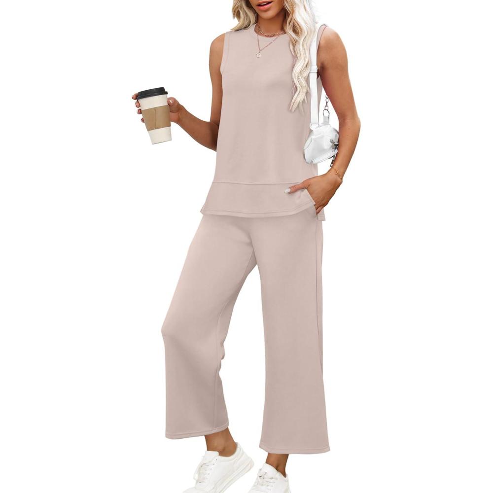 imageXIEERDUO Womens 2 Piece Outfits Summer Travel Tracksuit Loose Wide Leg Loungewear Comfy Lounge Sets S3XLA03light Khaki