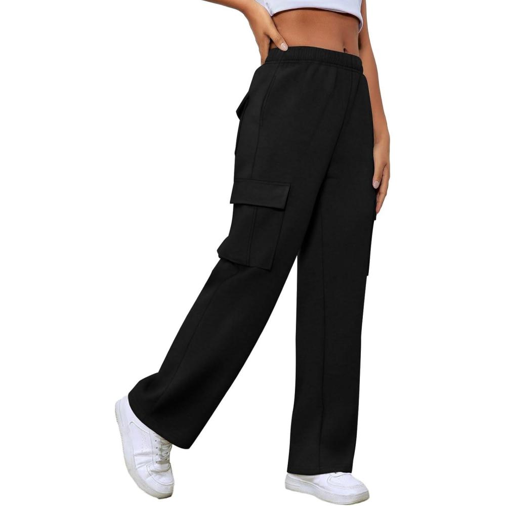 imageXIEERDUO Womens 2024 Spring Summer Pants Casual Cargo Sweatpants Wide Leg High Waisted Trousers with 6 Pocket