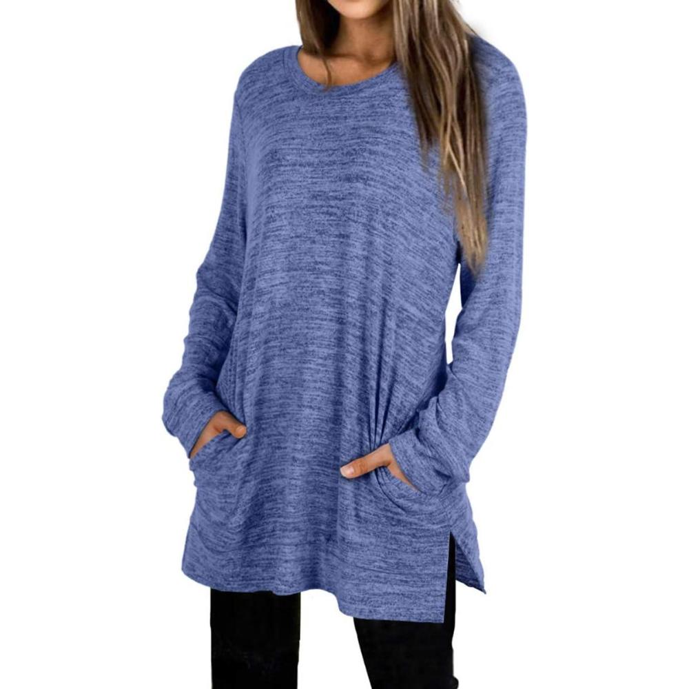 imageXIEERDUO Womens Casual Sweatshirts Long Sleeve Shirts Oversized With Pocket Tunic Tops S3XL100blue