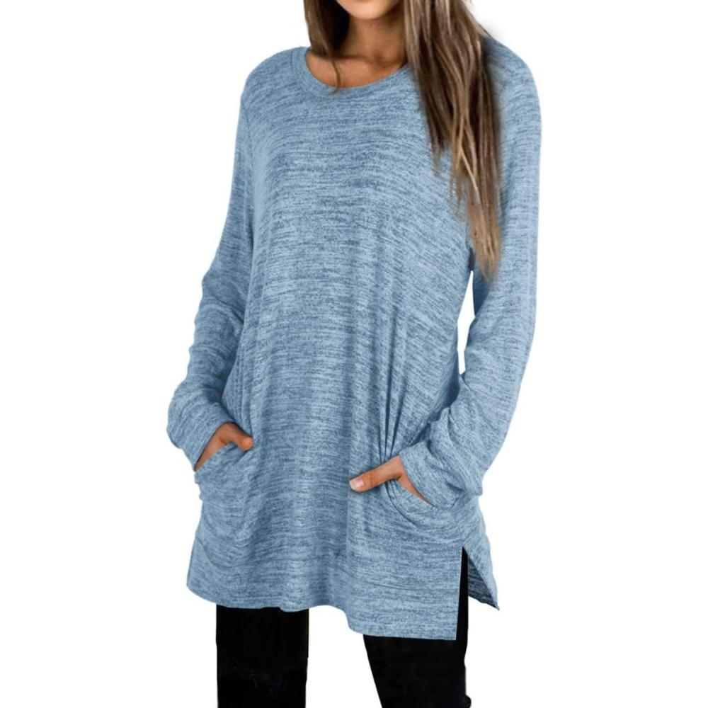 imageXIEERDUO Womens Casual Sweatshirts Long Sleeve Shirts Oversized With Pocket Tunic Tops S3XL104lakeblue