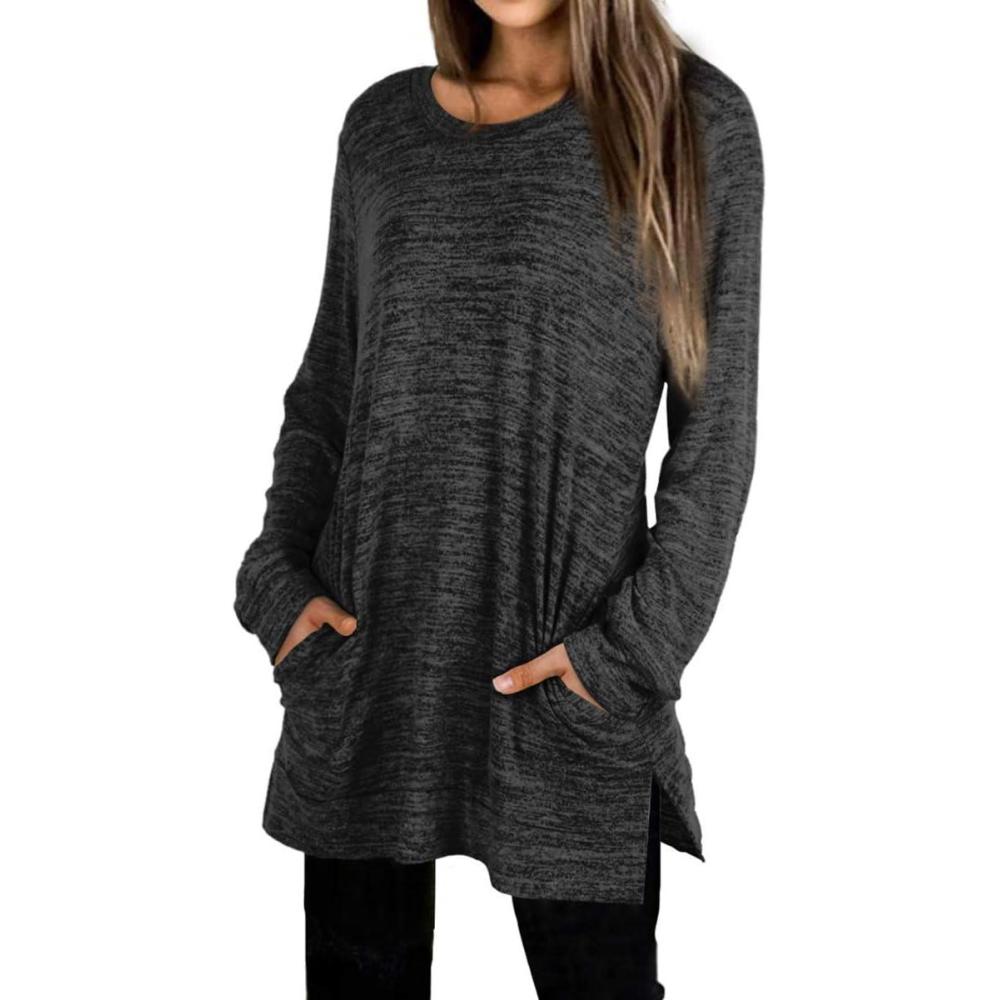 imageXIEERDUO Womens Casual Sweatshirts Long Sleeve Shirts Oversized With Pocket Tunic Tops S3XL106grey