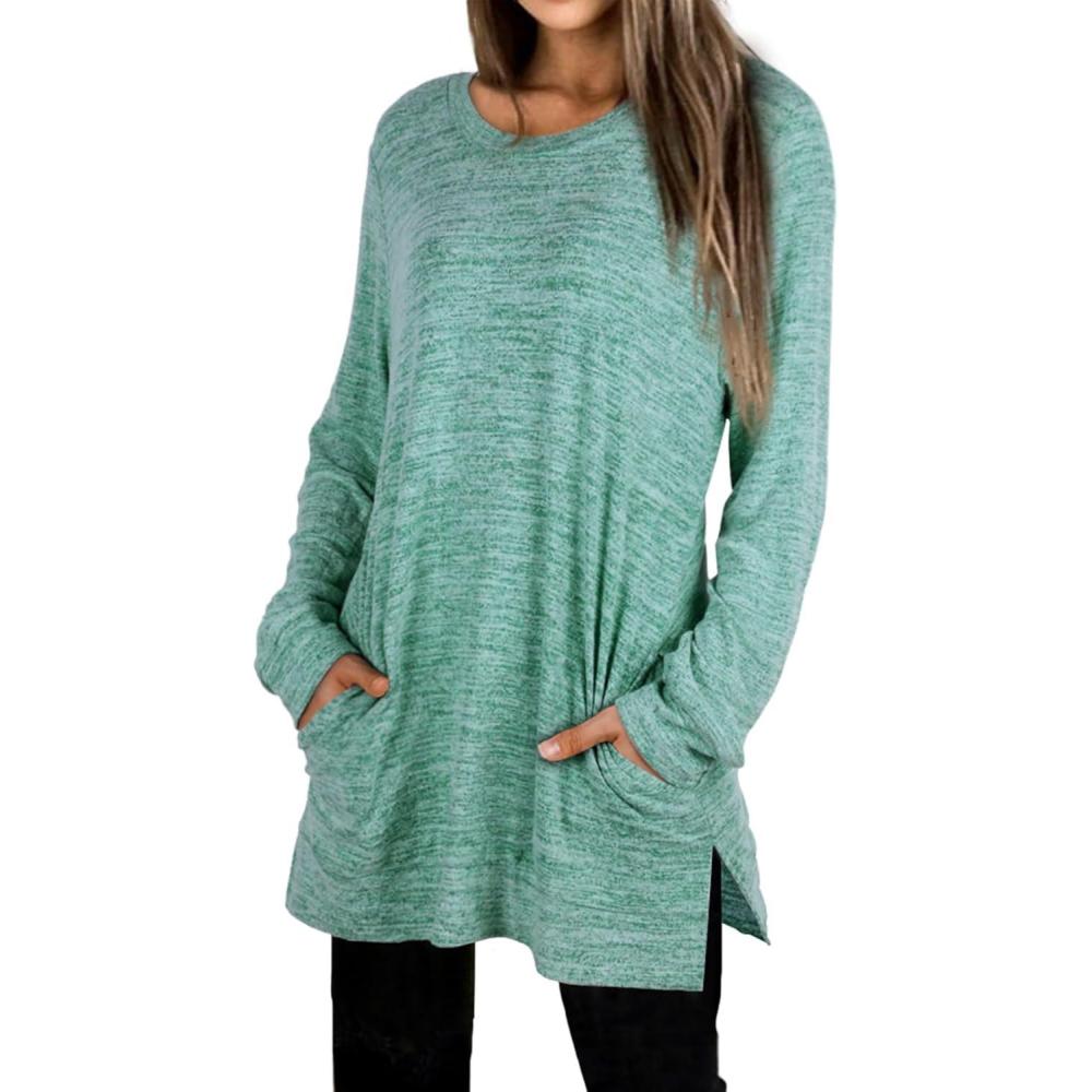 imageXIEERDUO Womens Casual Sweatshirts Long Sleeve Shirts Oversized With Pocket Tunic Tops S3XL107lakegreen