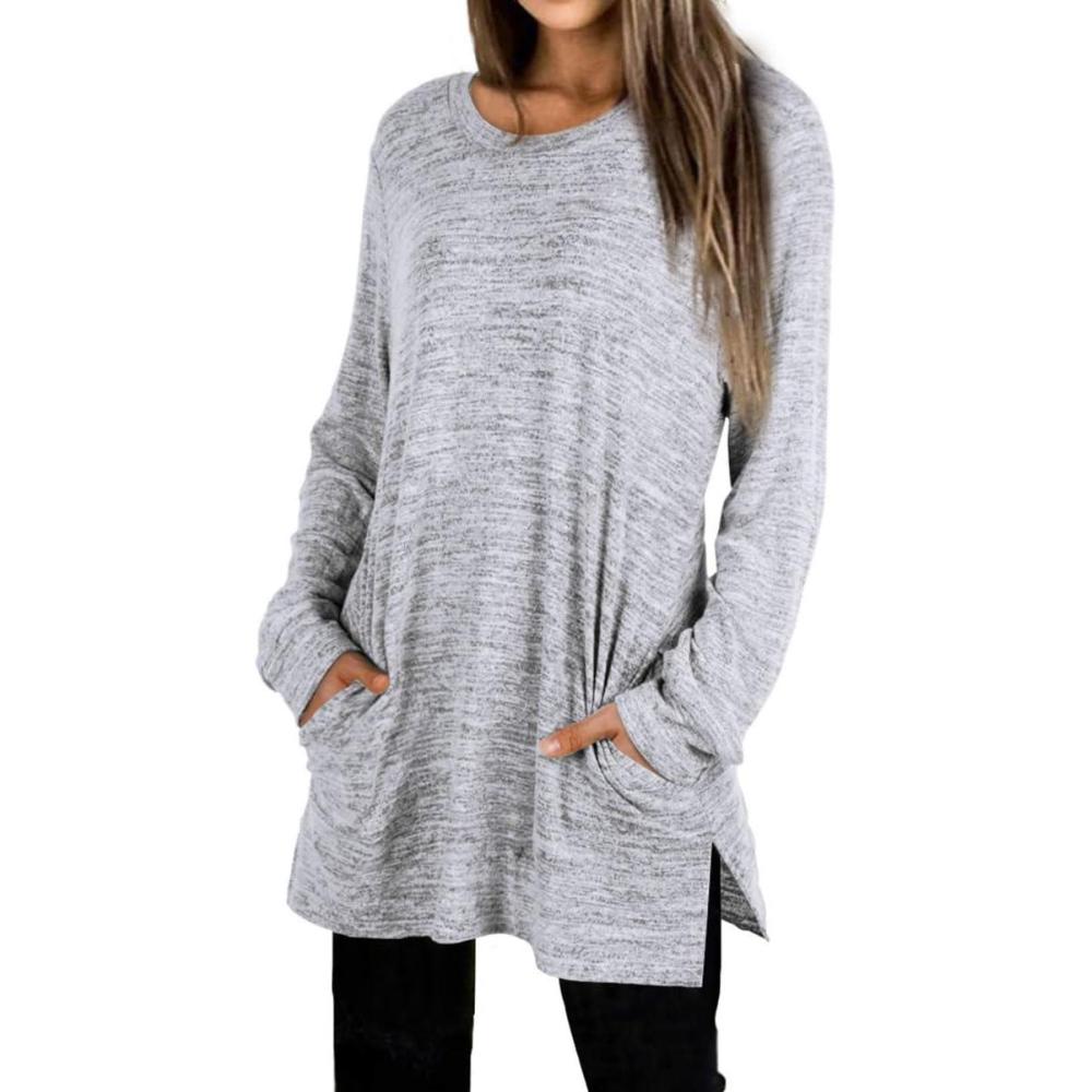 imageXIEERDUO Womens Casual Sweatshirts Long Sleeve Shirts Oversized With Pocket Tunic Tops S3XL109greywhite