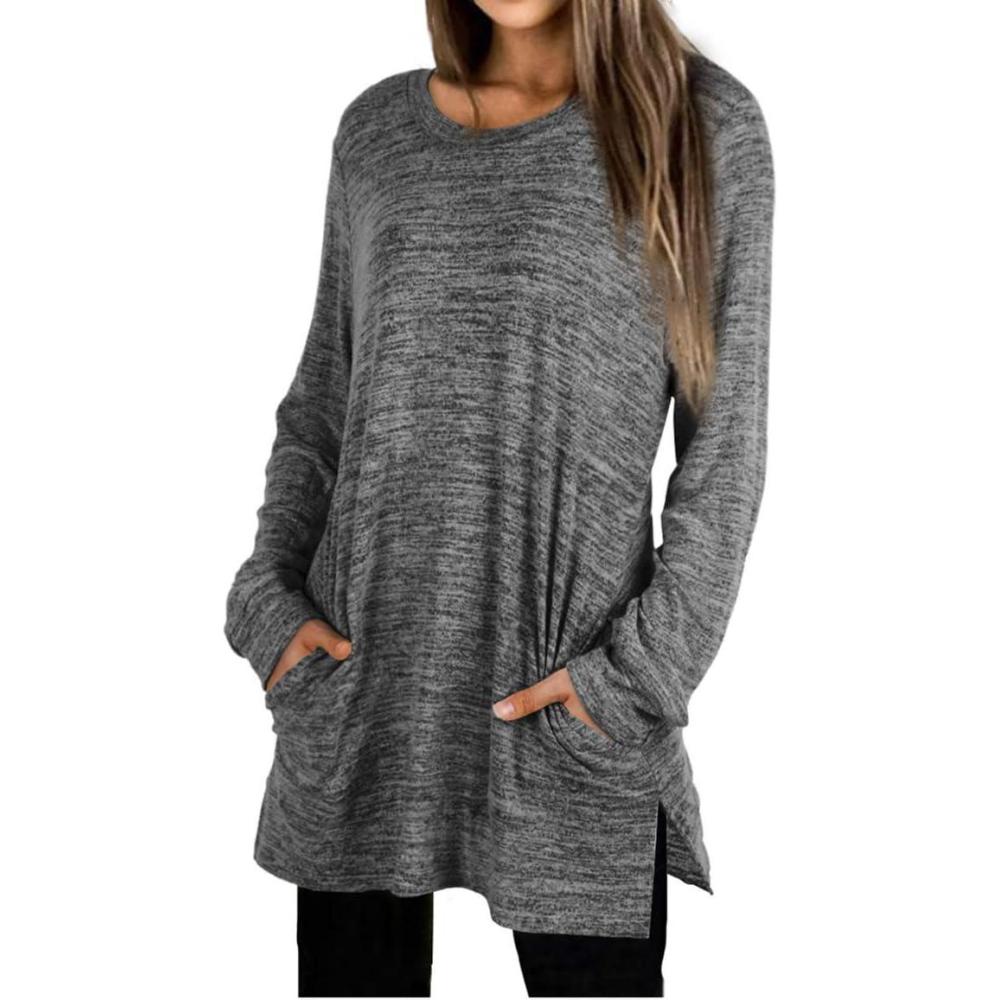 imageXIEERDUO Womens Casual Sweatshirts Long Sleeve Shirts Oversized With Pocket Tunic Tops S3XL112darkgrey