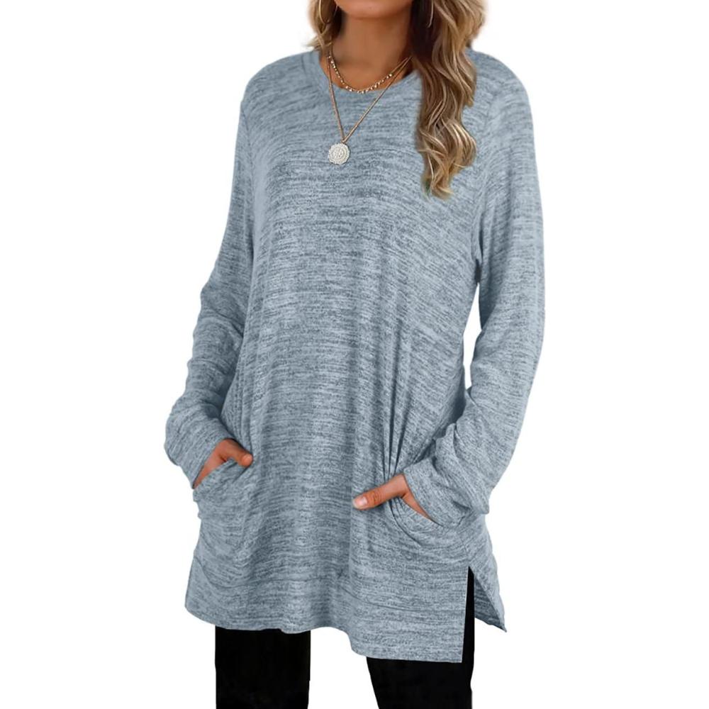 imageXIEERDUO Womens Casual Sweatshirts Long Sleeve Shirts Oversized With Pocket Tunic Tops S3XL114bluegrey