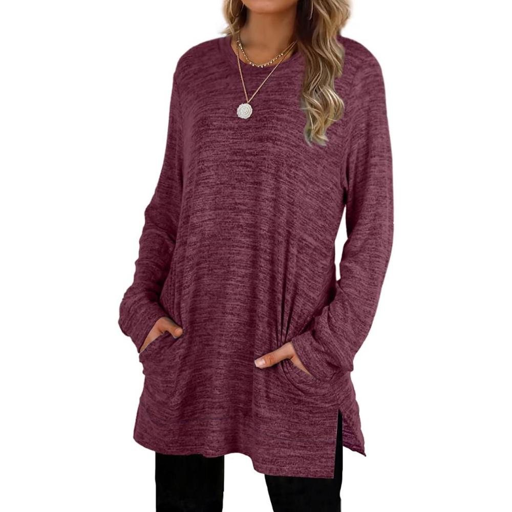 imageXIEERDUO Womens Casual Sweatshirts Long Sleeve Shirts Oversized With Pocket Tunic Tops S3XL116purplered
