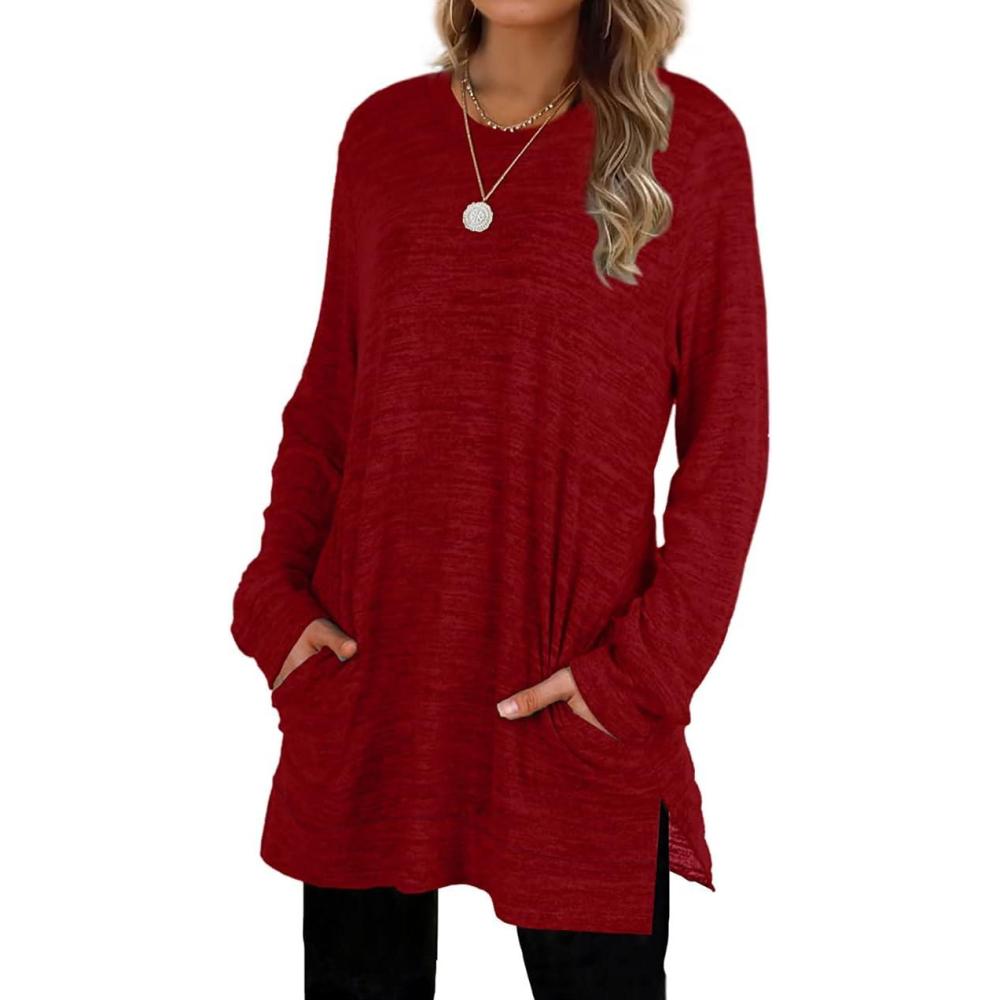 imageXIEERDUO Womens Casual Sweatshirts Long Sleeve Shirts Oversized With Pocket Tunic Tops S3XL118red