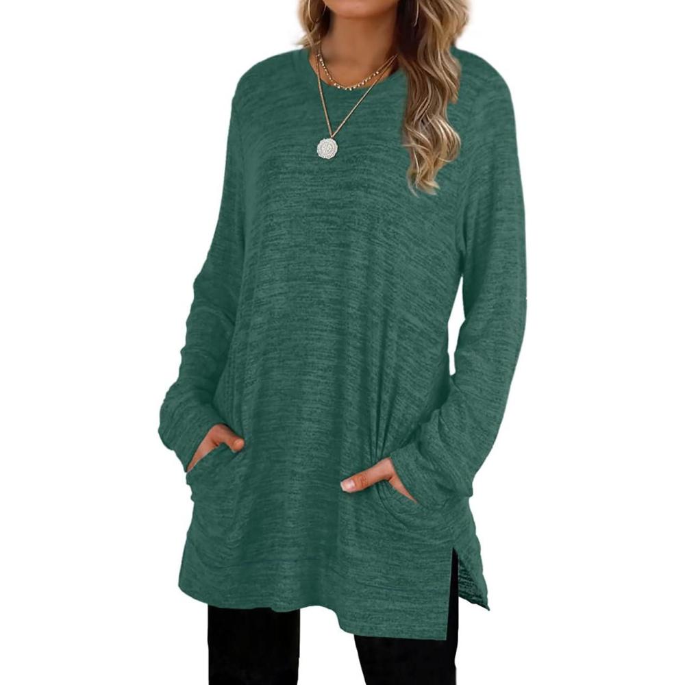 imageXIEERDUO Womens Casual Sweatshirts Long Sleeve Shirts Oversized With Pocket Tunic Tops S3XL119xmas Green