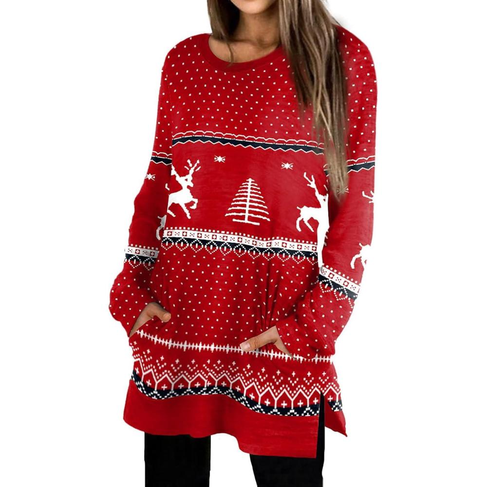 imageXIEERDUO Womens Casual Sweatshirts Long Sleeve Shirts Oversized With Pocket Tunic Tops S3XL142xmas Deer