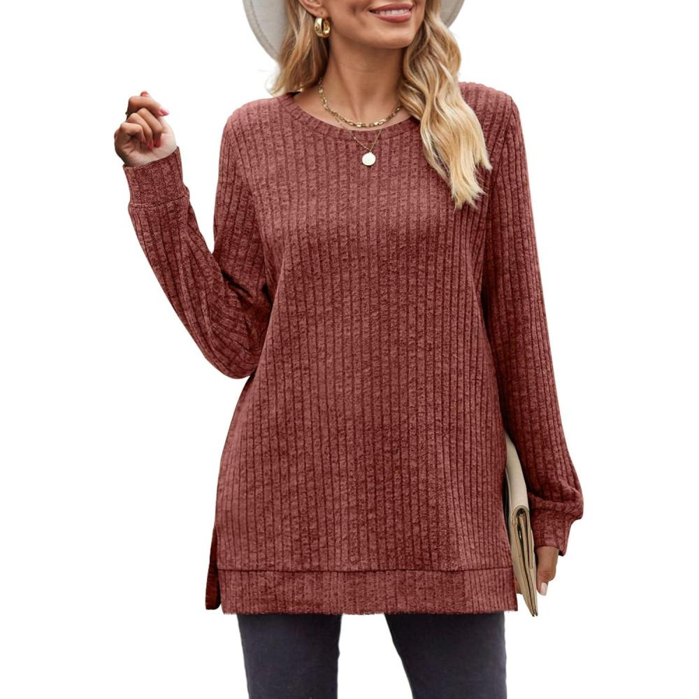 imageXIEERDUO Womens Long Sleeve Tops Casual Fleece Sweatshirt Fall Clothes Comfy Tunics Caramel XL