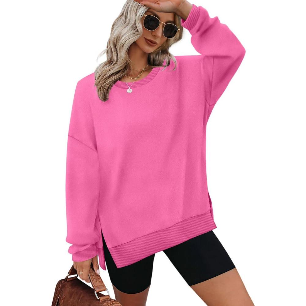 imageXIEERDUO Womens Oversized Sweatshirts Pullover Casual Crewneck Long Sleeve Tops Comfy03hot Pink