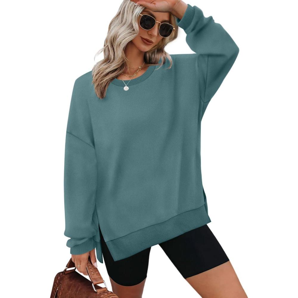 imageXIEERDUO Womens Oversized Sweatshirts Pullover Casual Crewneck Long Sleeve Tops Comfy06greyblue