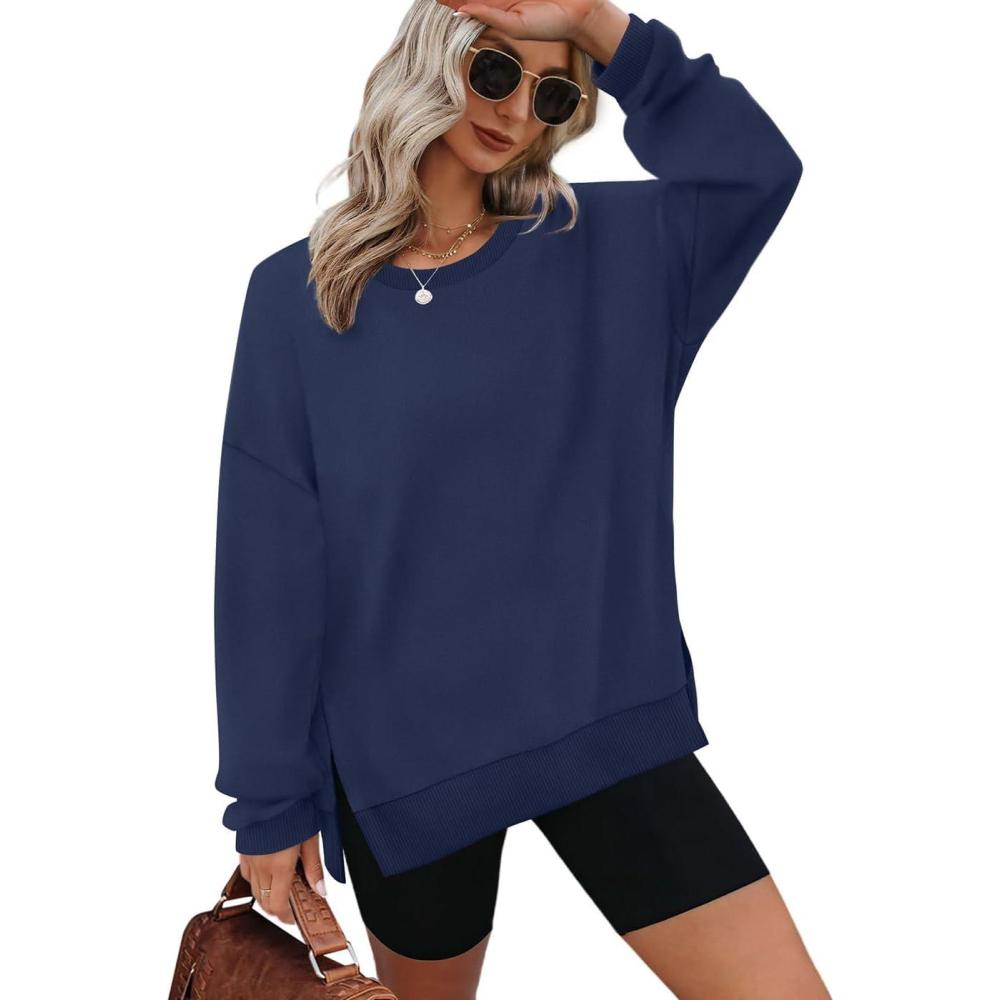 imageXIEERDUO Womens Oversized Sweatshirts Pullover Casual Crewneck Long Sleeve Tops Comfy10navyblue