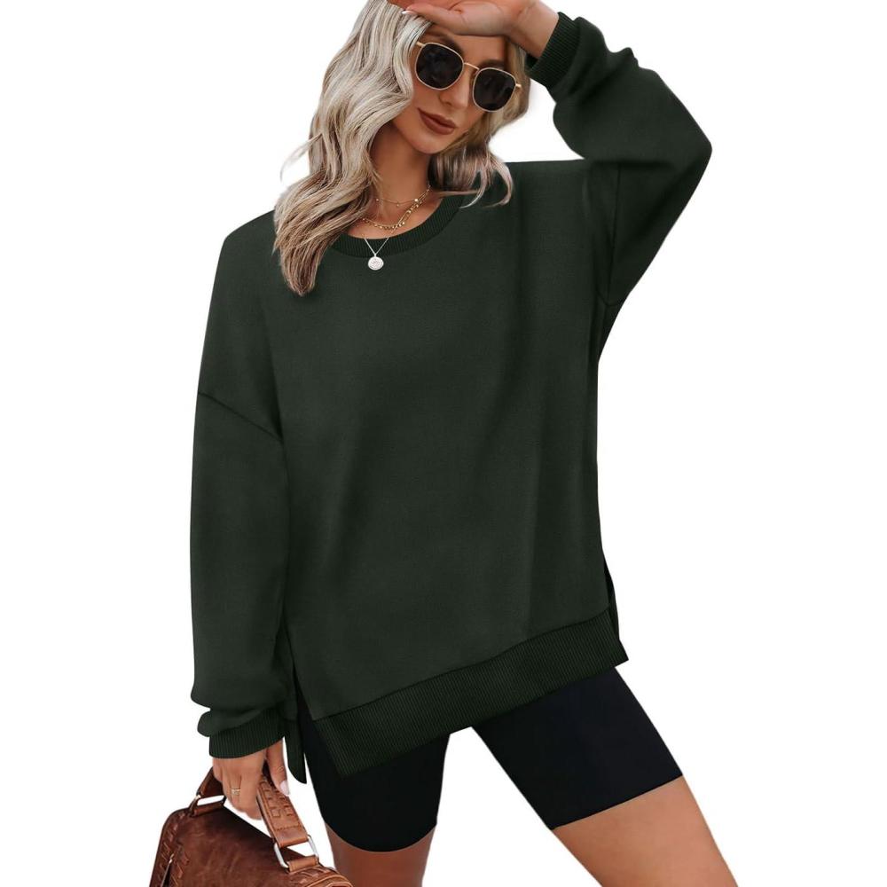 imageXIEERDUO Womens Oversized Sweatshirts Pullover Casual Crewneck Long Sleeve Tops Comfy12darkgreeen