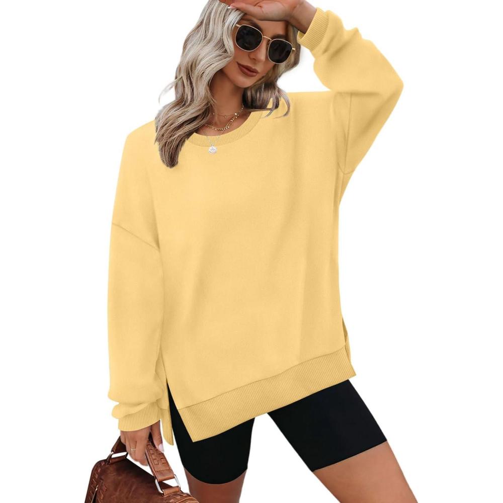 imageXIEERDUO Womens Oversized Sweatshirts Pullover Casual Crewneck Long Sleeve Tops Comfy16yellow