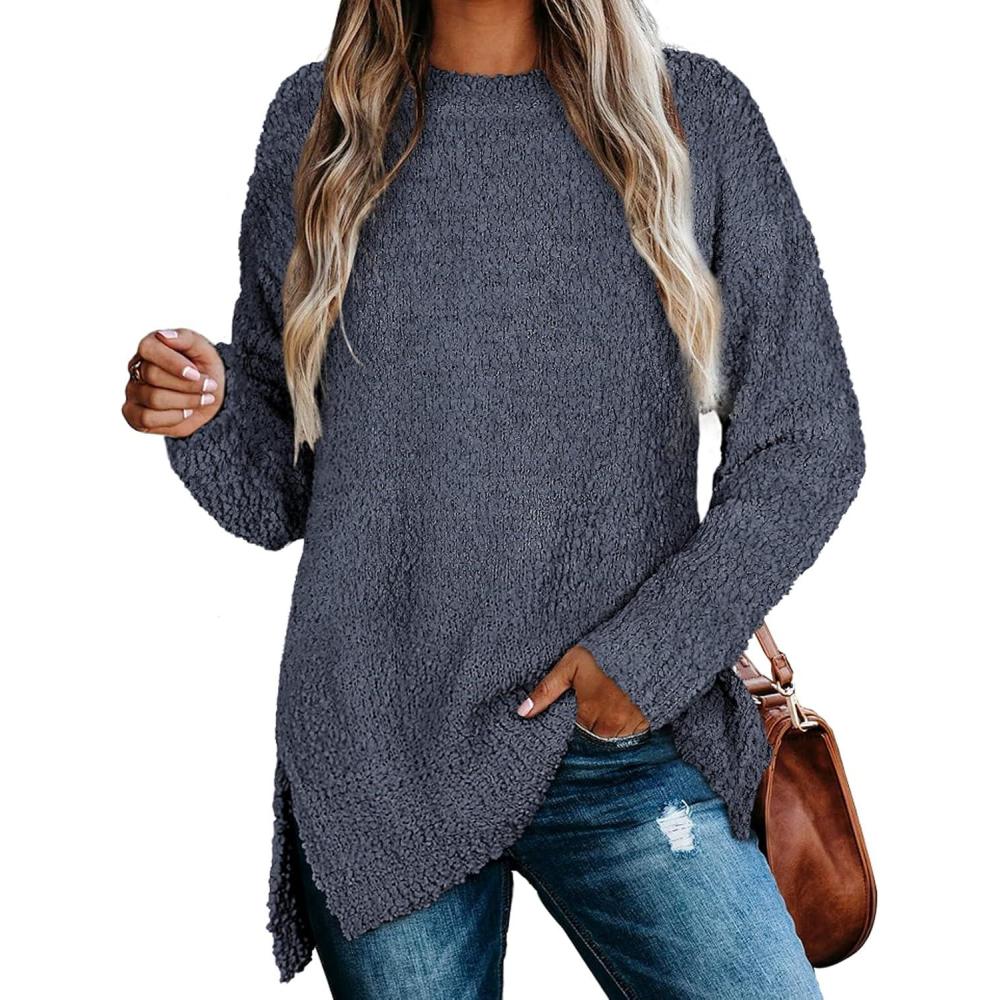 imageXIEERDUO Womens Sweaters Oversized Long Sleeve Crewneck Side Slits Tunic Tops