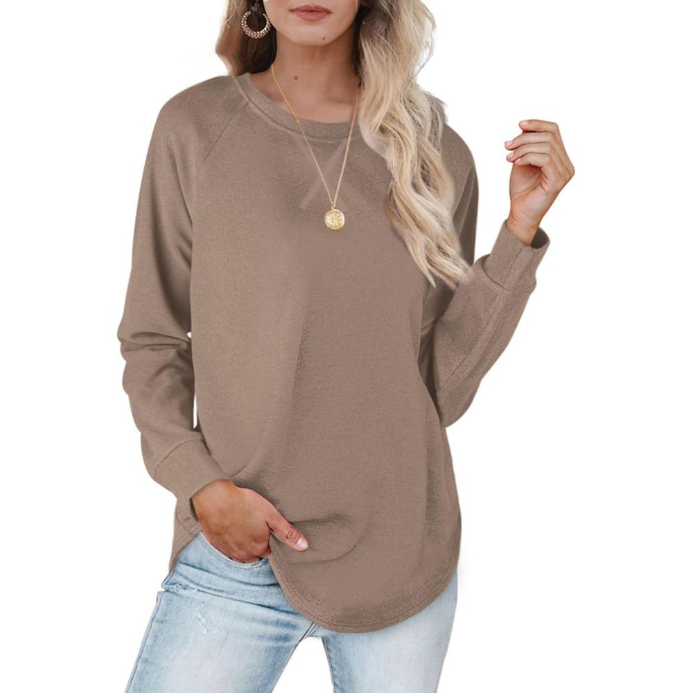 imageXIEERDUO Womens Sweatshirts Crewneck Loose Fitting Tops For Women Long Sleeve Shirts Pullover02acoffee