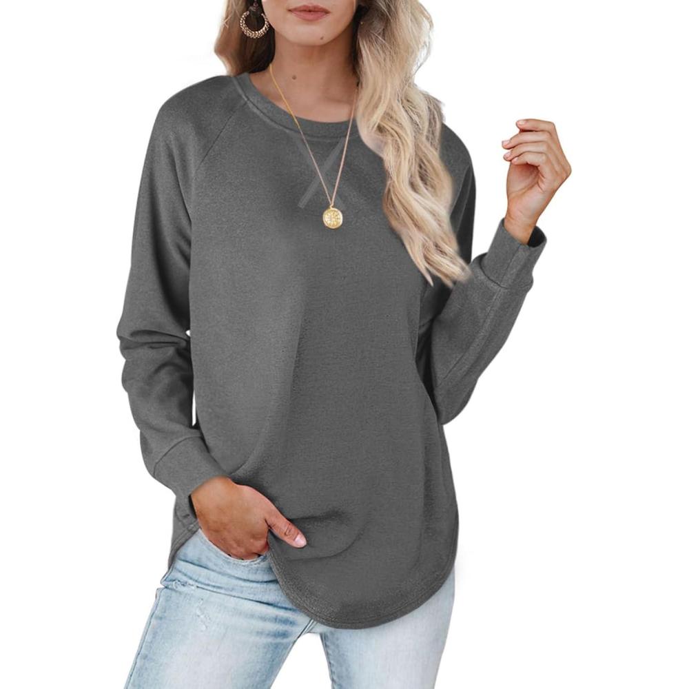 imageXIEERDUO Womens Sweatshirts Crewneck Loose Fitting Tops For Women Long Sleeve Shirts Pullover02dgrey