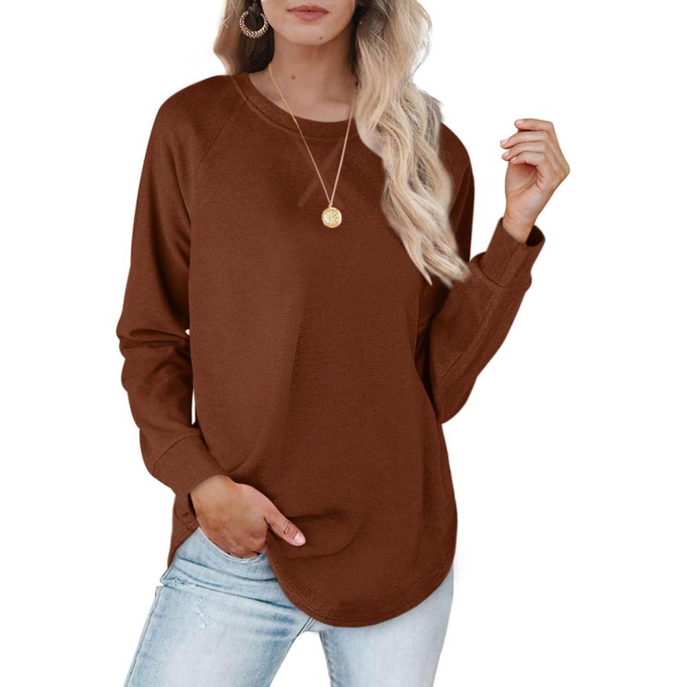 imageXIEERDUO Womens Sweatshirts Crewneck Loose Fitting Tops For Women Long Sleeve Shirts Pullover02ecaramel