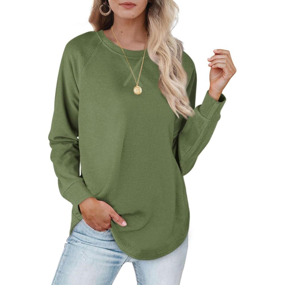 imageXIEERDUO Womens Sweatshirts Crewneck Loose Fitting Tops For Women Long Sleeve Shirts Pullover02ggreen