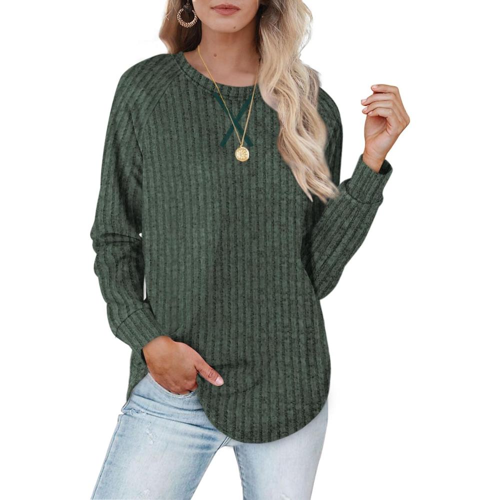 imageXIEERDUO Womens Sweatshirts Crewneck Loose Fitting Tops For Women Long Sleeve Shirts Pullover02kdark Green