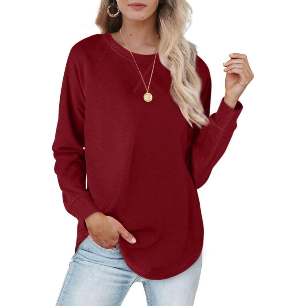 imageXIEERDUO Womens Sweatshirts Crewneck Loose Fitting Tops For Women Long Sleeve Shirts Pullover02mburgundy