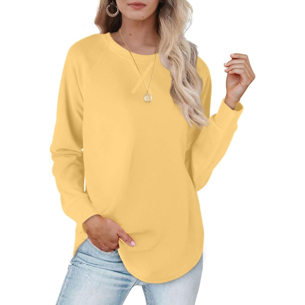 imageXIEERDUO Womens Sweatshirts Crewneck Loose Fitting Tops For Women Long Sleeve Shirts Pullover02myellow