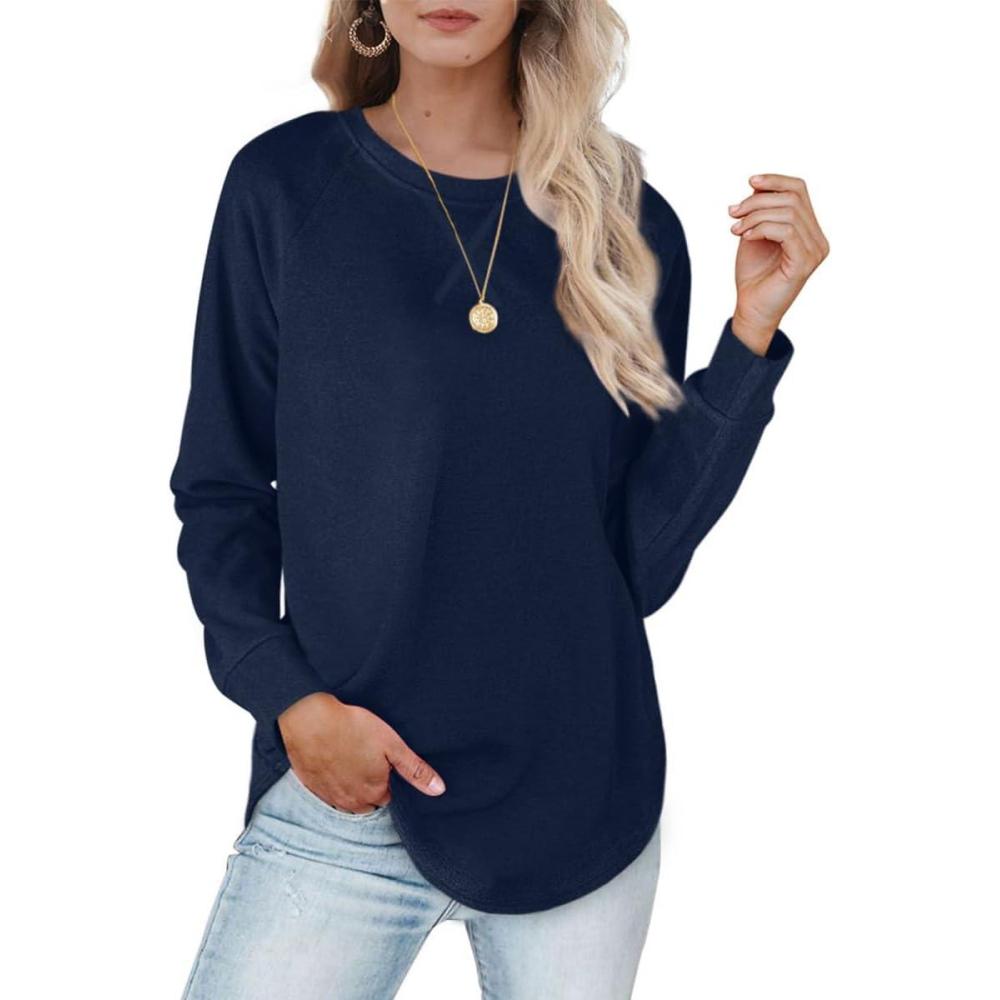 imageXIEERDUO Womens Sweatshirts Crewneck Loose Fitting Tops For Women Long Sleeve Shirts Pullover02nnavyblue