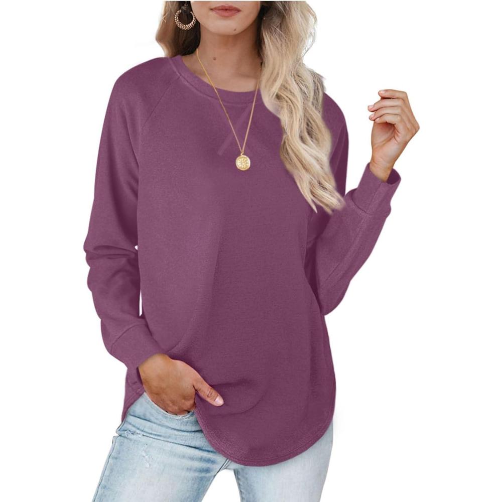 imageXIEERDUO Womens Sweatshirts Crewneck Loose Fitting Tops For Women Long Sleeve Shirts Pullover02ofuchsia