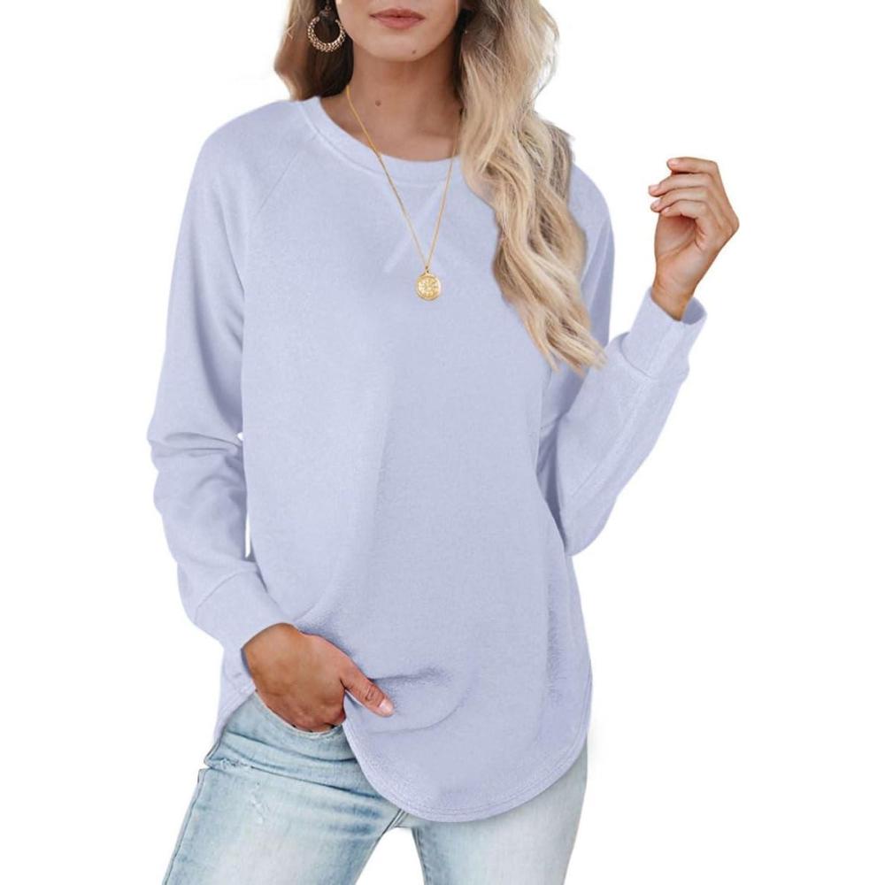 imageXIEERDUO Womens Sweatshirts Crewneck Loose Fitting Tops For Women Long Sleeve Shirts Pullover02plightblue