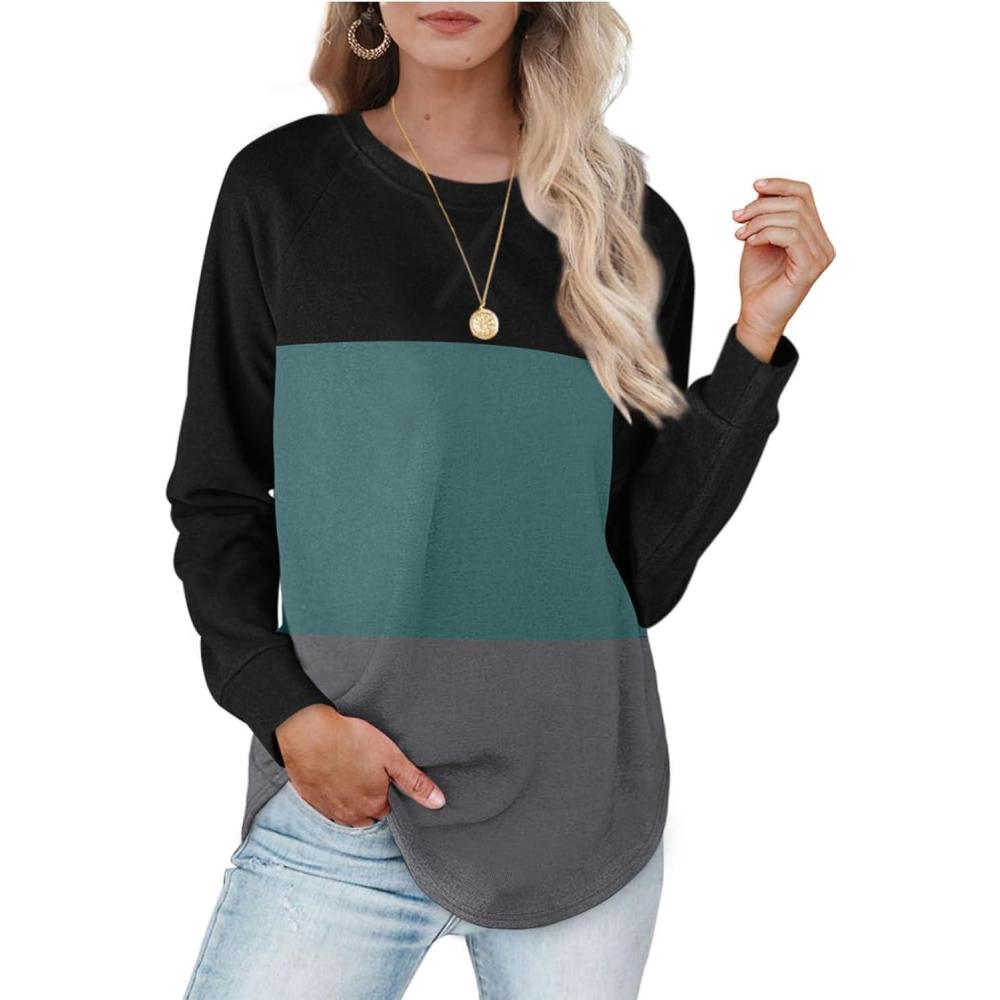 imageXIEERDUO Womens Sweatshirts Crewneck Loose Fitting Tops For Women Long Sleeve Shirts Pullover02rblackbluegrey
