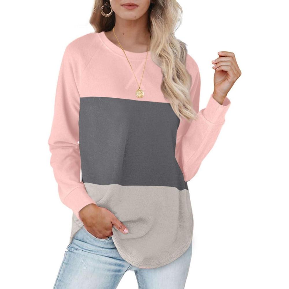 imageXIEERDUO Womens Sweatshirts Crewneck Loose Fitting Tops For Women Long Sleeve Shirts Pullover02tpinkgrey