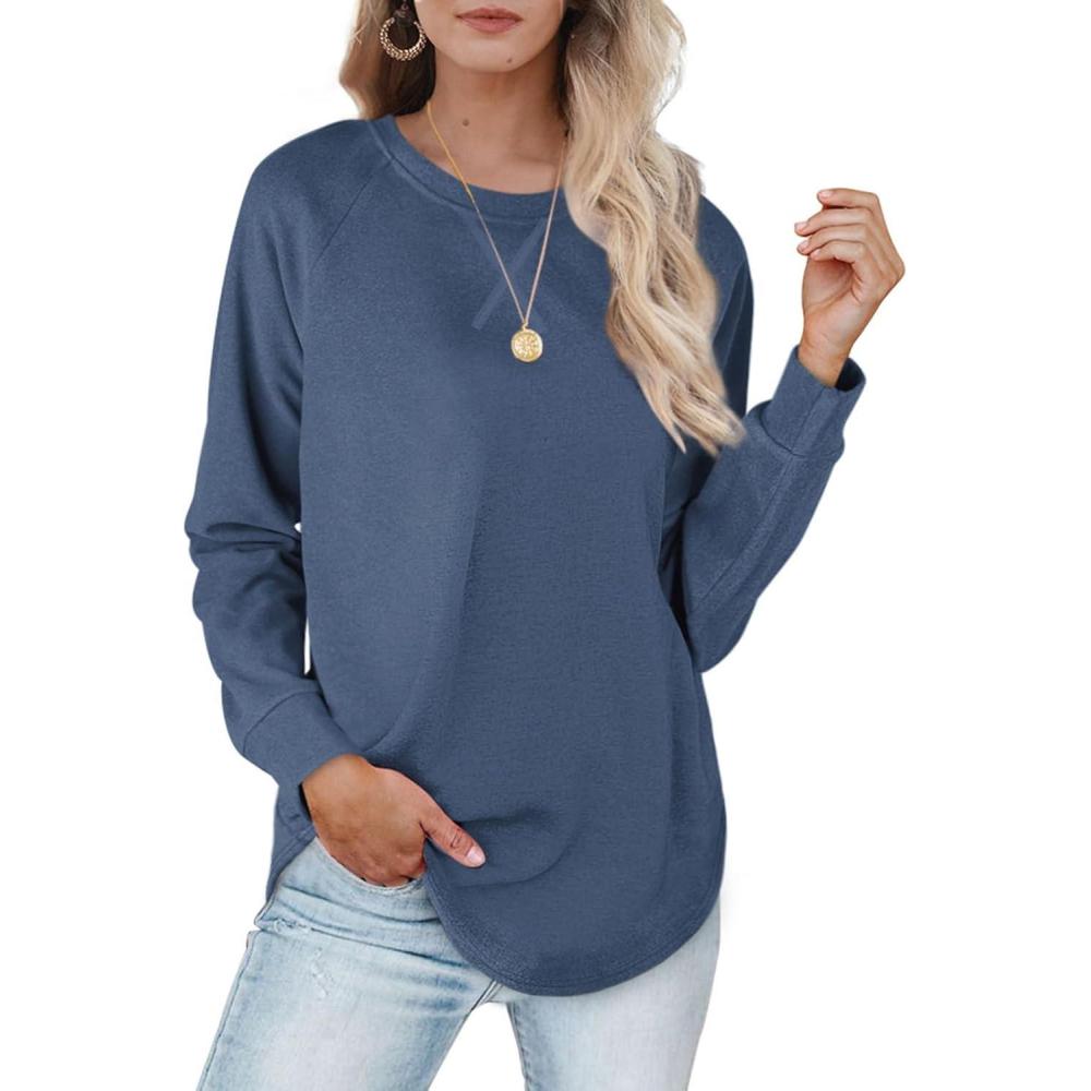imageXIEERDUO Womens Sweatshirts Crewneck Loose Fitting Tops For Women Long Sleeve Shirts PulloverBlue