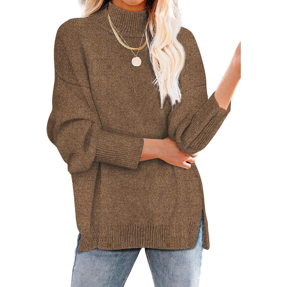 imageXIEERDUO Womens Turtleneck Long Sleeve Casual Loose Pullover Sweaters Tops