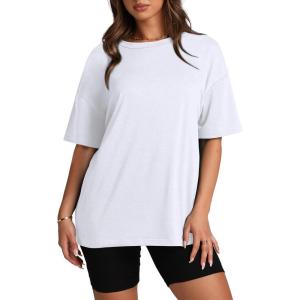 Oversized T Shirts for Women Summer Crewneck Short Sleeve Basic Tops Loose Fit(B-white)