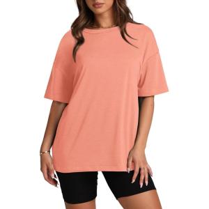 Oversized T Shirts for Women Summer Crewneck Short Sleeve Basic Tops Loose Fit(E-coral)
