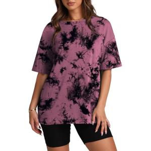Oversized T Shirts for Women Summer Crewneck Short Sleeve Basic Tops Loose Fit(G-pink Tie Dye)