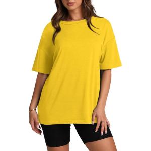 Oversized T Shirts for Women Summer Crewneck Short Sleeve Basic Tops Loose Fit(J-yellow)