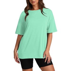 Oversized T Shirts for Women Summer Crewneck Short Sleeve Basic Tops Loose Fit(Lake Green)