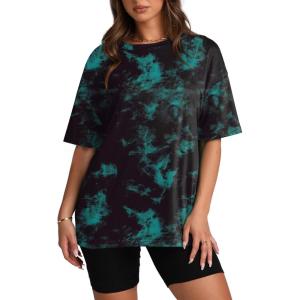 Oversized T Shirts for Women Summer Crewneck Short Sleeve Basic Tops Loose Fit(Tie Dye Blue)