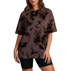 Oversized T Shirts for Women Summer Crewneck Short Sleeve Basic Tops Loose Fit(Tie Dye Brown)
