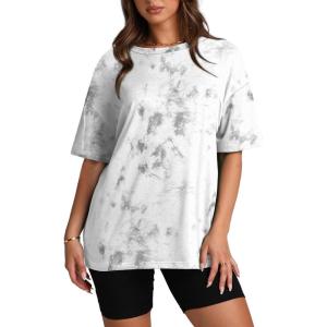 Oversized T Shirts for Women Summer Crewneck Short Sleeve Basic Tops Loose Fit(Tie Dye White)