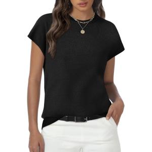 Womens Tops Summer Sweater Short Sleeve Shirts Dressy Casual Basic Casual Cap Sleeve Tops Beach Vacation Clothes(Black)