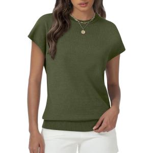 Womens Tops Summer Sweater Short Sleeve Shirts Dressy Casual Basic Casual Cap Sleeve Tops Beach Vacation Clothes(Olive Green)