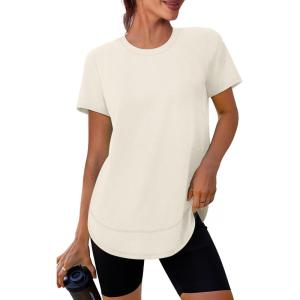 Womens Workout Tops Short Sleeve Shirts with Sun Protection Trendy Spring Summer Outfits S-3XL(07 Cream White)
