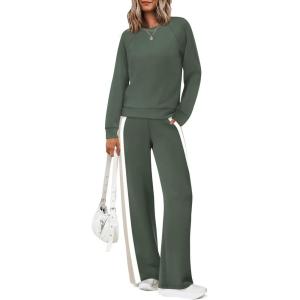 XIEERDUO 2 Piece Sets for Women Fall Fashion Must Have Teachers Airport Outfits 2025 Winter Clothing Lounge Sets Sweatsuits(E-green)