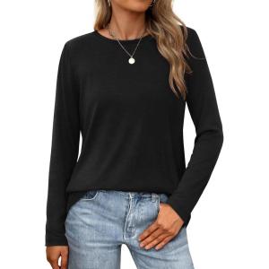 XIEERDUO Long Sleeve Shirts for Women Casual Crew Neck Basic Fall Tops Loose Fit Comfy(Black)