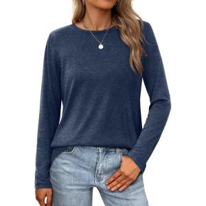 XIEERDUO Long Sleeve Shirts for Women Casual Crew Neck Basic Fall Tops Loose Fit Comfy(Dark Blue)